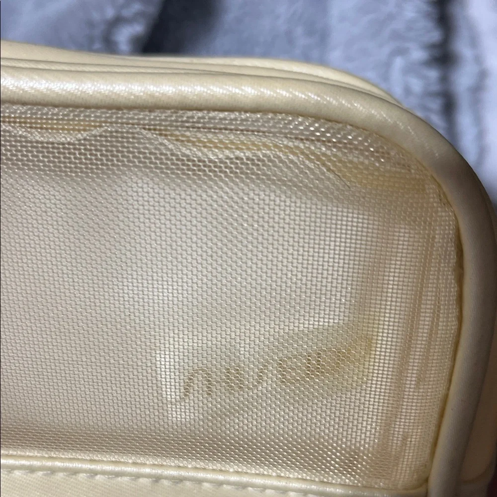 Shiseido Cream mesh cosmetics Pouch with Gold Zipper